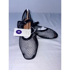 A New Day Issa Black Mesh Mary Jane Flats Buckle Strap Shoes Size 6 NEW